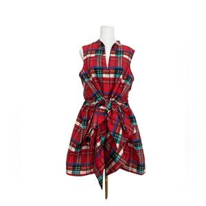 Anthropologie Porridge Plaid Bow Mini Dress Red Sleeveless Size Small NWT